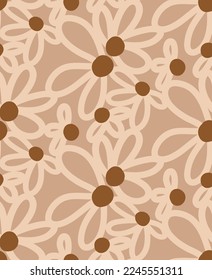 Abstracto Dibujo a mano Flores de margarita geométrica y deja un patrón vectorial sin soldadura fondo aislado