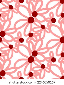 Abstracto Dibujo a mano Flores de margarita geométrica y deja un patrón vectorial sin soldadura fondo aislado