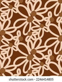 Abstracto Dibujo a mano Flores de margarita geométrica y deja un patrón vectorial sin soldadura fondo aislado
