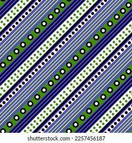Abstract Hand Drawing Geometric Diagonal Polka Dots and Stripes Seamless Vector Pattern Isolated Background 
