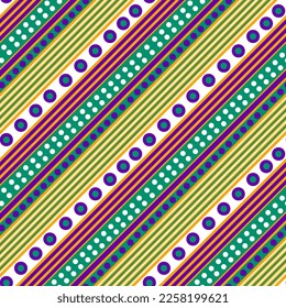 Abstract Hand Drawing Geometric Diagonal Polka Dots and Stripes Seamless Vector Pattern Isolated Background 