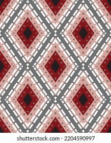 Abstract Hand Drawing Geometric Diamond Argyle Shapes Seamless Ethnic Bohemian Traditional Vector Pattern Isolated Background