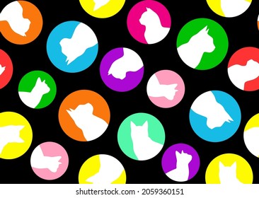 Abstract Hand Drawing Geometric Dots with Cat Silhouettes Seamless Vector Pattern Isolated Background 