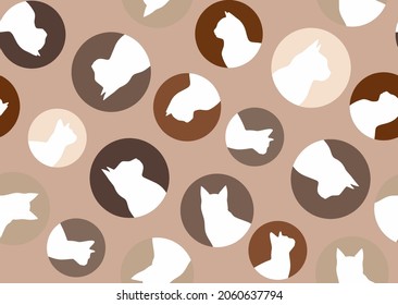 Abstract Hand Drawing Geometric Dots with Cat Silhouettes Seamless Vector Pattern Isolated Background 