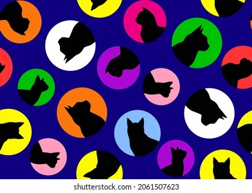 Abstract Hand Drawing Geometric Dots with Cat Silhouettes Seamless Vector Pattern Isolated Background 