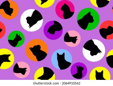 Resumen de puntos geométricos de dibujo a mano con siluetas de gato Patrón vectorial sin soldadura fondo aislado 