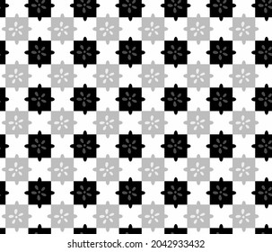 Abstraktes handgezeichnetes, geometrisches, ethnisches, florales Formquadrat aus schwarzem und weißem Hintergrund