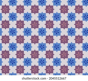 Abstract Hand Drawing Geometric Ethnic Floral Shapes Squares Neck Tie Seamless Vector Pattern Isolated Pink Blue Colors Background