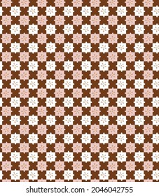 Abstract Hand Drawing Geometric Ethnic Floral Shapes Squares Neck Tie Seamless Vector Pattern Isolated Brown Cream Background