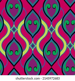 Abstract Hand Drawing Geometric Ethnic Damask Shapes Curls Stripes Lines Seamless Fabric Design Vector Pattern Isolated Background