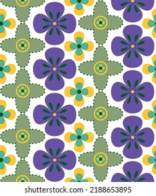 Abstract Hand Drawing Geometric Ethnic Retro Tile Flowers Seamless Vector Pattern Isolated Background