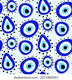 Abstract Hand Drawing Geometric Evil Eye Beads and Dots Seamless Vector Pattern Isolated Background