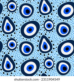 Abstract Hand Drawing Geometric Evil Eye Beads and Dots Seamless Vector Pattern Isolated Background