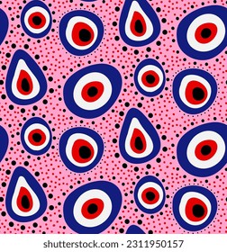 Abstract Hand Drawing Geometric Evil Eye Beads and Dots Seamless Vector Pattern Isolated Background