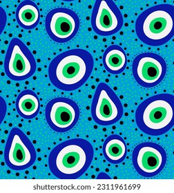 Abstract Hand Drawing Geometric Evil Eye Beads and Dots Seamless Vector Pattern Isolated Background