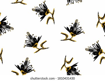 Abstract Hand Drawing Geometric Exotic Flowers and Leaves Repeating Vector Pattern Isolated Background 