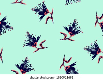 Abstract Hand Drawing Geometric Exotic Flowers and Leaves Repeating Vector Pattern Isolated Background 
