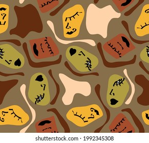 Abstract Hand Drawing Geometric Faces and Shapes Seamless Vector Pattern Isolated Background