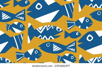 Resumen De Peces Geométricos De Dibujo Mano De Pescado Vector Sin Marea Patrón Textil Fondo Aislado 