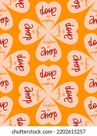 Abstract Hand Drawing Geometric Floral Hearts with Love is Everything Writing Seamless Vector Pattern Isolated Background