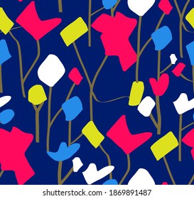 Abstracto Flores geométricas de dibujo a mano y hojas patrón vectorial repetidor fondo aislado