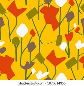 Abstract Hand Drawing Geometric Flowers and Leaves Repeating Vector Pattern Isolated Background