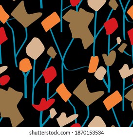 Abstracto Flores geométricas de dibujo a mano y hojas patrón vectorial repetidor fondo aislado