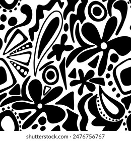 Dibujo a mano Abstractas Flores Geométricas Formas Hojas y Paisleys Patrón de Vector sin costura Fondo aislado