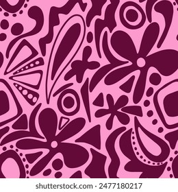 Abstract Hand Drawing Geometric Flowers Shapes Leaves and Paisleys Seamless Vector Pattern Isolated Background