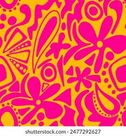 Abstract Hand Drawing Geometric Flowers Shapes Leaves and Paisleys Seamless Vector Pattern Isolated Background