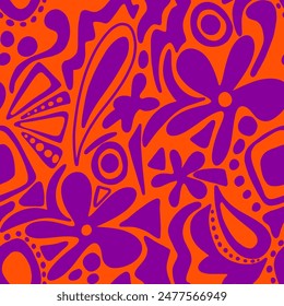 Abstract Hand Drawing Geometric Flowers Shapes Leaves and Paisleys Seamless Vector Pattern Isolated Background