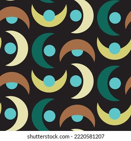 Abstract Hand Drawing Geometric Half Circles and Dots Seamless Vector Pattern Isolated Background