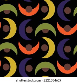 Abstract Hand Drawing Geometric Half Circles and Dots Seamless Vector Pattern Isolated Background