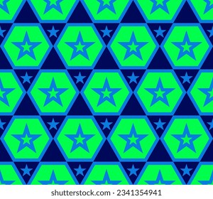 Abstract Hand Drawing Geometric Hexagon and Star Shapes Seamless Retro Vector Pattern Isolated Background