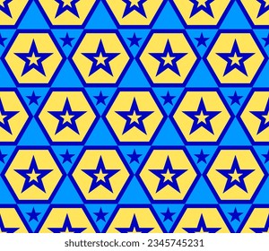 Abstract Hand Drawing Geometric Hexagon and Star Shapes Seamless Retro Vector Pattern Isolated Background