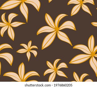 Abstract Hand Drawing Geometric Hibiscus Flowers Seamless Vector Pattern Isolated Background