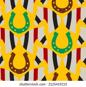 Abstract Hand Drawing Geometric Horse Heads and Horse Shoes Seamless Vector Pattern Isolated Background