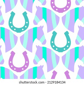 Abstract Hand Drawing Geometric Horse Heads and Horse Shoes Seamless Vector Pattern Isolated Background