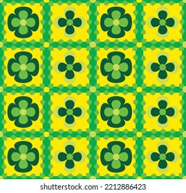 Abstract Hand Drawing Geometric Italian Tile Ceramic Floral Flower Checkered Seamless Vector Pattern Isolated Background 