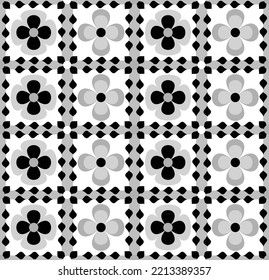 Abstract Hand Drawing Geometric Italian Tile Ceramic Floral Flower Checkered Seamless Vector Pattern Isolated Background 