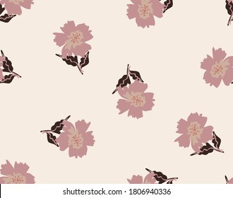 Abstract Hand Drawing Geometric Japanese Flowers and Leaves Repeating Vector Pattern Isolated Background 