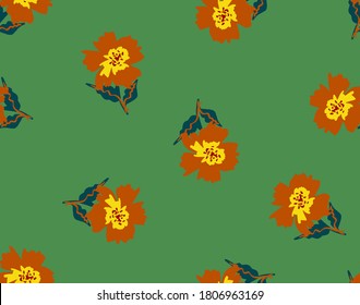 Abstract Hand Drawing Geometric Japanese Flowers and Leaves Repeating Vector Pattern Isolated Background 