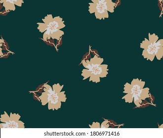 Abstract Hand Drawing Geometric Japanese Flowers and Leaves Repeating Vector Pattern Isolated Background 