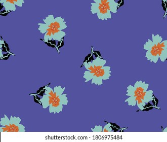 Abstract Hand Drawing Geometric Japanese Flowers and Leaves Repeating Vector Pattern Isolated Background 