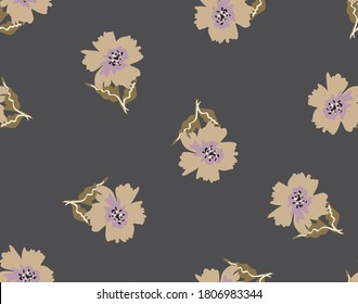 Abstract Hand Drawing Geometric Japanese Flowers and Leaves Repeating Vector Pattern Isolated Background 