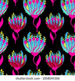 Abstract Hand Drawing Geometric Japanese Flowers and Leaves Repeating Vector Pattern Isolated Background 