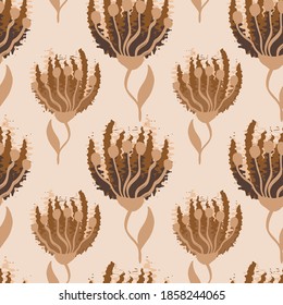 Abstract Hand Drawing Geometric Japanese Flowers and Leaves Repeating Vector Pattern Isolated Background 