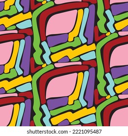 Abstract Hand Drawing Geometric Labyrint Camouflage Shapes Seamless Vector Pattern Isolated Background