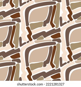 Abstract Hand Drawing Geometric Labyrint Camouflage Shapes Seamless Vector Pattern Isolated Background