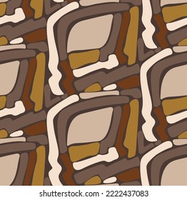 Abstract Hand Drawing Geometric Labyrint Camouflage Shapes Seamless Vector Pattern Isolated Background
